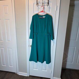 LONDON Times style collection Seamed Midi Side Tab Fit & Flare Dress In Green si